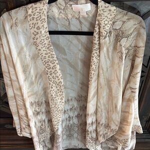 Abella Cream and Tan Cardigan Sweater with Leopard Print